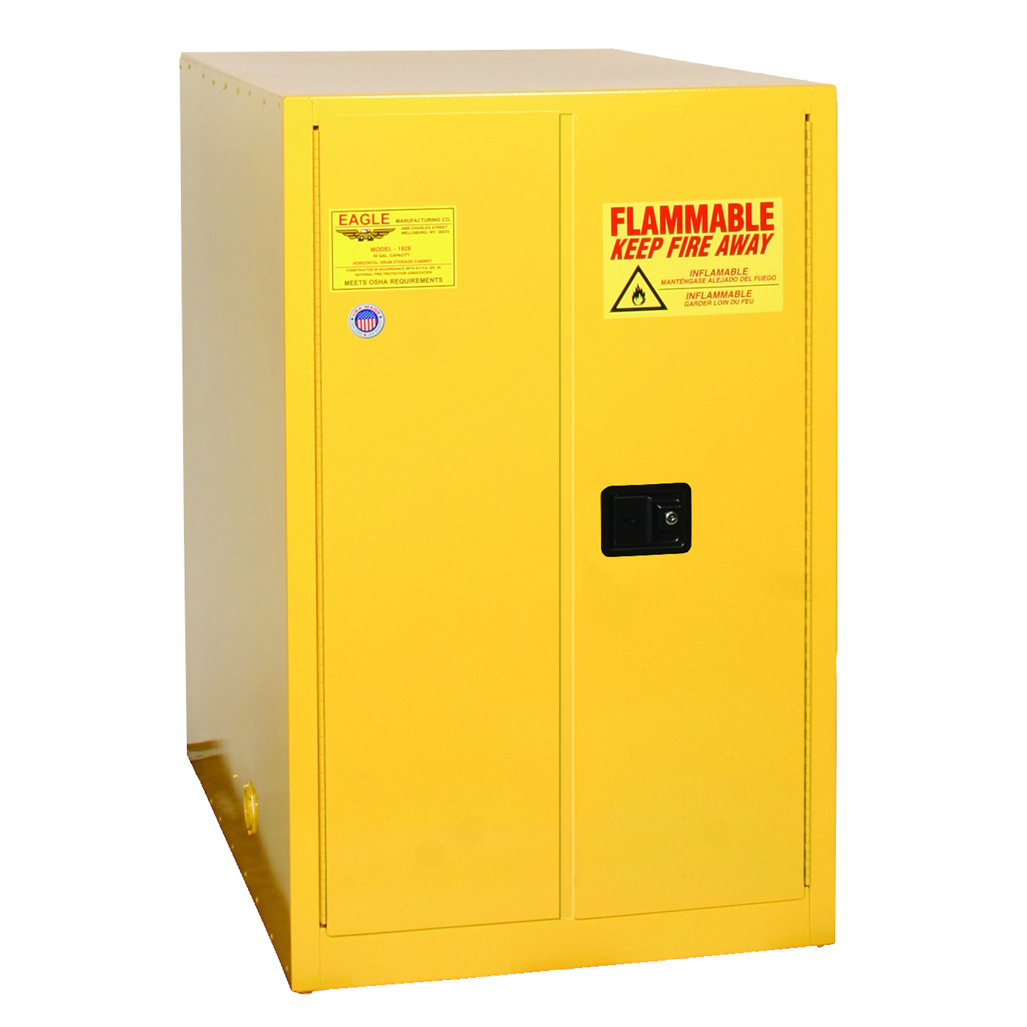 Eagle Horizontal Drum Storage Safety Cabinet — 55 Gallon, 2-Door, Self-Closing, Yellow, Model# 2810X